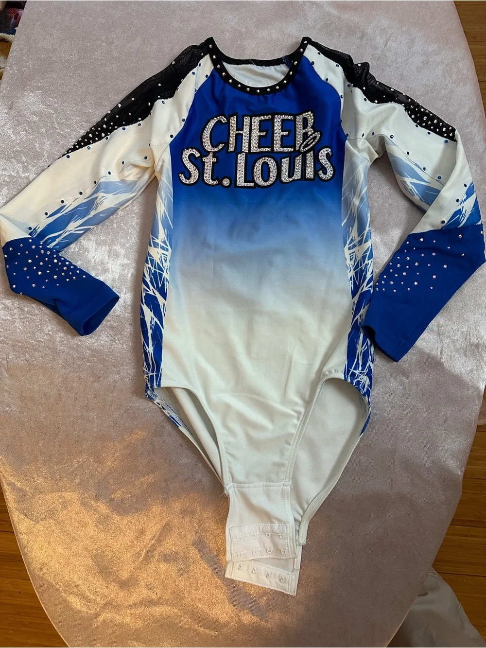 Cheer St. Louis Girls Youth Rhinestone Long Sleeve Gymnastics Leotard Blue White